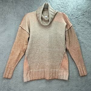 Cabi Women's Small Orange Gray Knit Sweater Turtle Neck Exposed Seams Soft Cozy